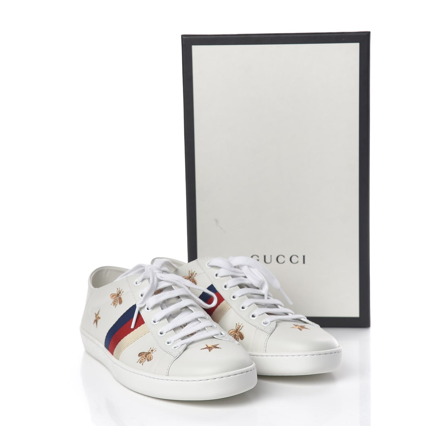 Calfskin Bee Star Embroidered Sylvie Web Ace Sneakers 40 White