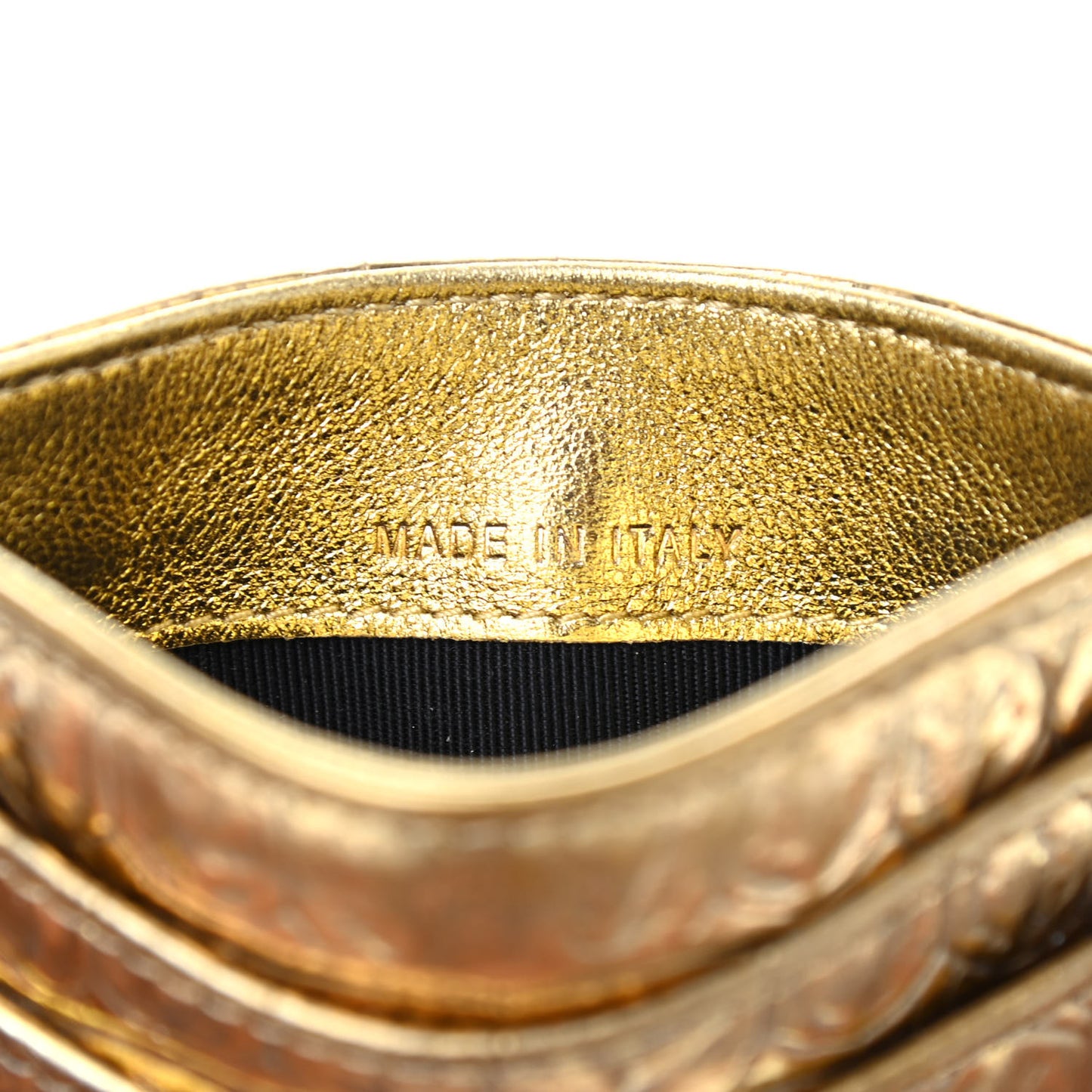 Metallic Calfskin Crocodile Embossed Cocodile Card Holder Gold
