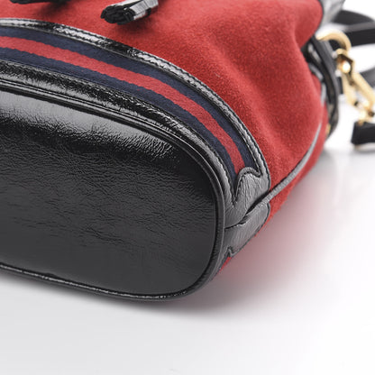 Gucci Suede Patent Web Small Ophidia Bucket Bag Hibiscus Red Black 6 of 8