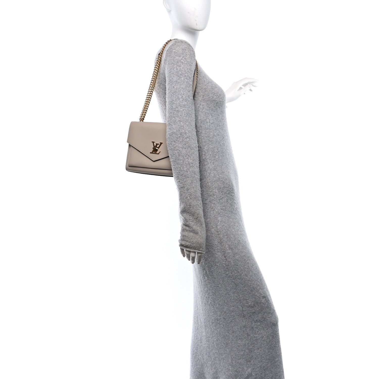 Louis Vuitton Soft Calfskin Mylockme Chain Bag BB Greige 2 of 9