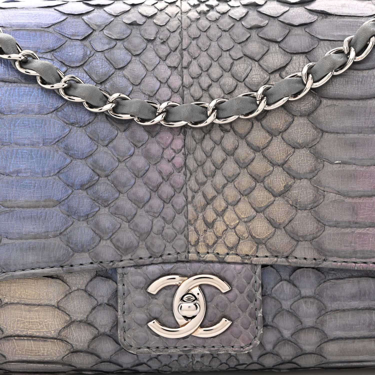 Chanel Snakeskin Iridescent Soho Medium Flap Grey 8 of 11