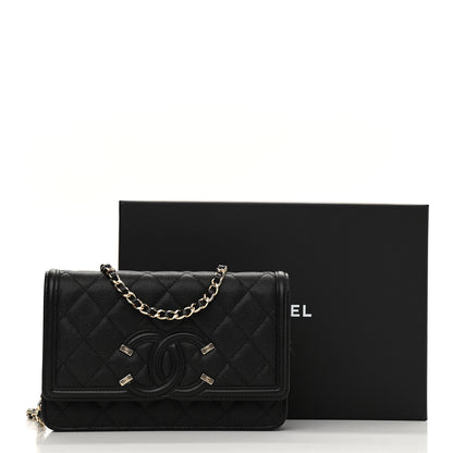 Chanel Caviar Quilted CC Filigree Wallet On Chain WOC Black 12 of 12