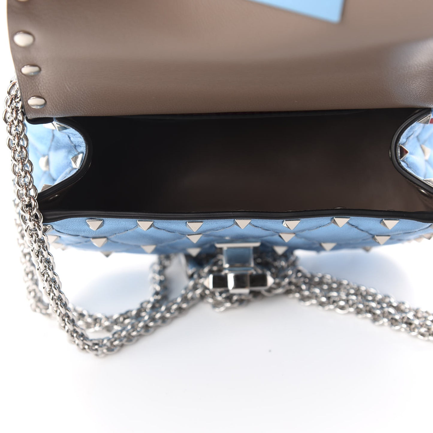 Metallic Nappa Micro Rockstud Spike Shoulder Bag Cerulean