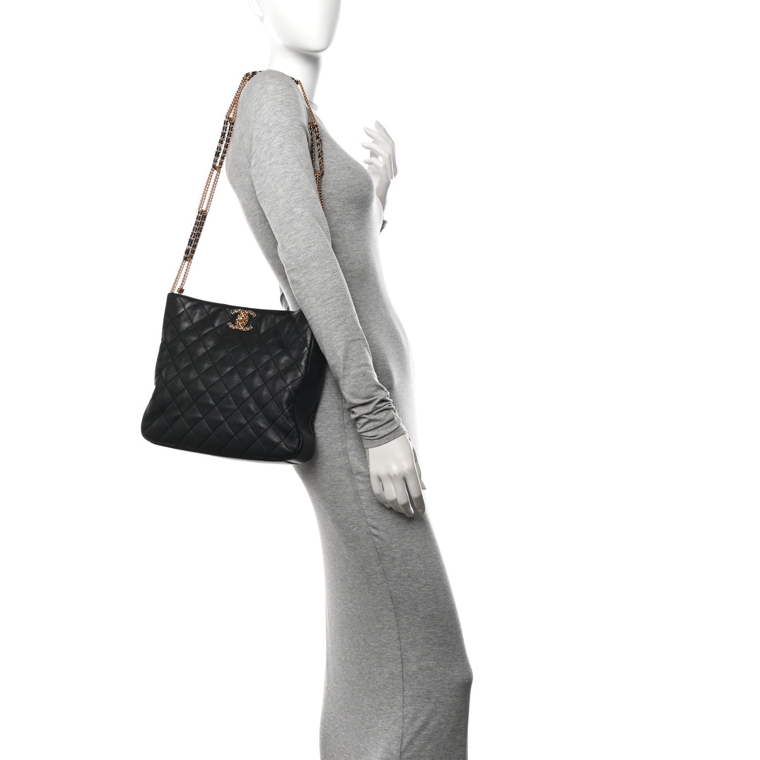 Chanel Lambskin Quilted CC Chain Link Hobo Black 2 of 10
