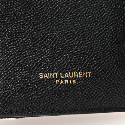Saint Laurent Grain De Poudre Matelasse Chevron Monogram Compact Tri Fold Wallet Black 6 of 8
