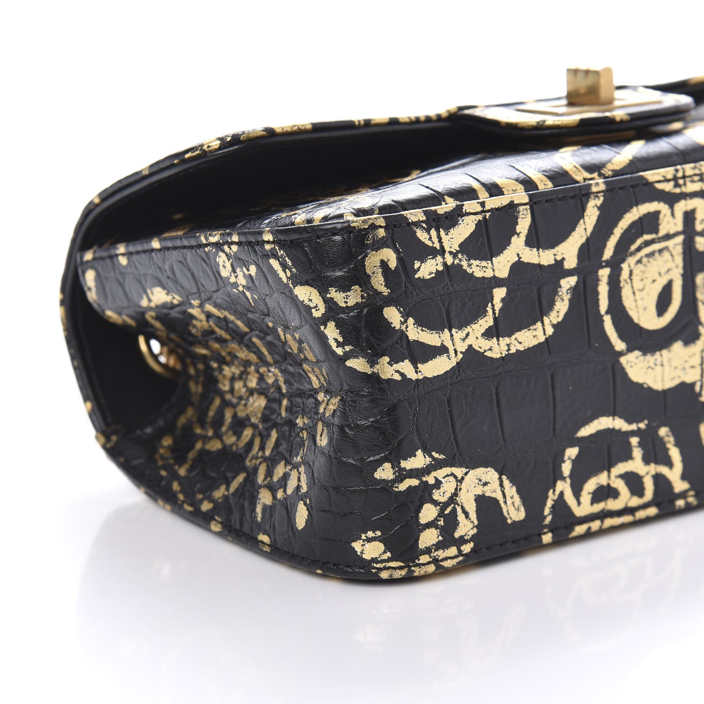 Calfskin Crocodile Embossed Graffiti 2.55 Mini Cocodile Reissue Flap Black Gold