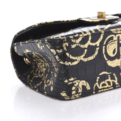 Chanel Calfskin Crocodile Embossed Graffiti 2.55 Mini Cocodile Reissue Flap Black Gold 6 of 10