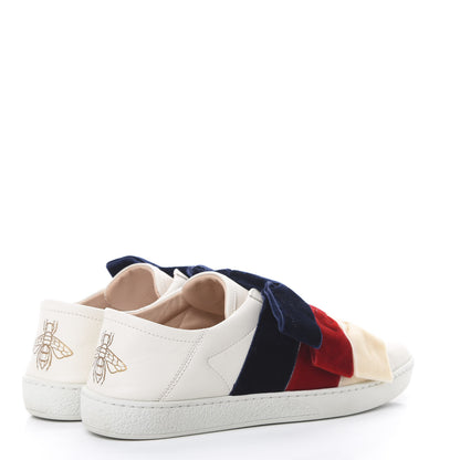 Gucci Calfskin Velvet Womens Bow Ace Sneakers 38 White 4 of 9