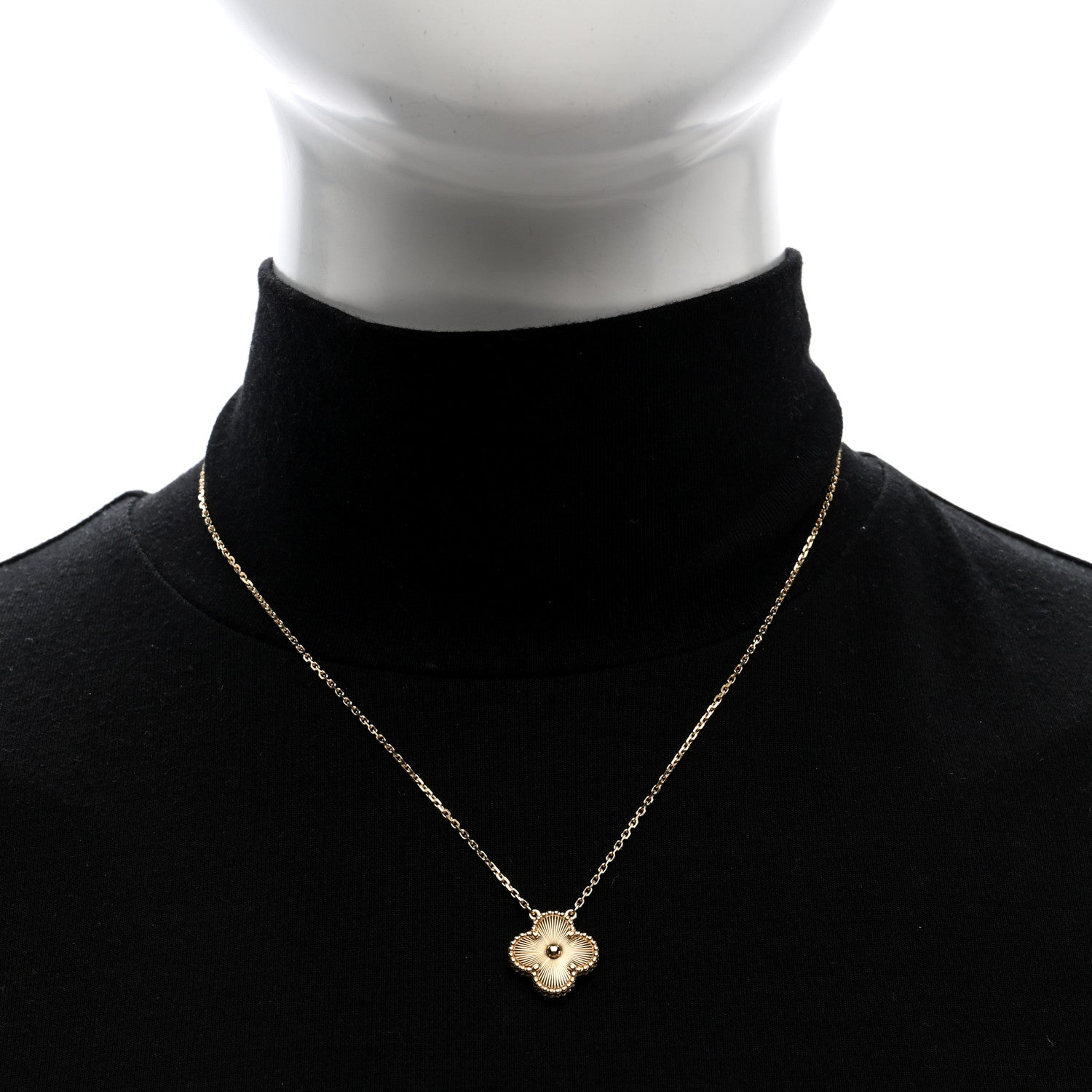 Van Cleef & Arpels 18K Yellow Gold Guilloche Vintage Alhambra Pendant Necklace 2 of 5
