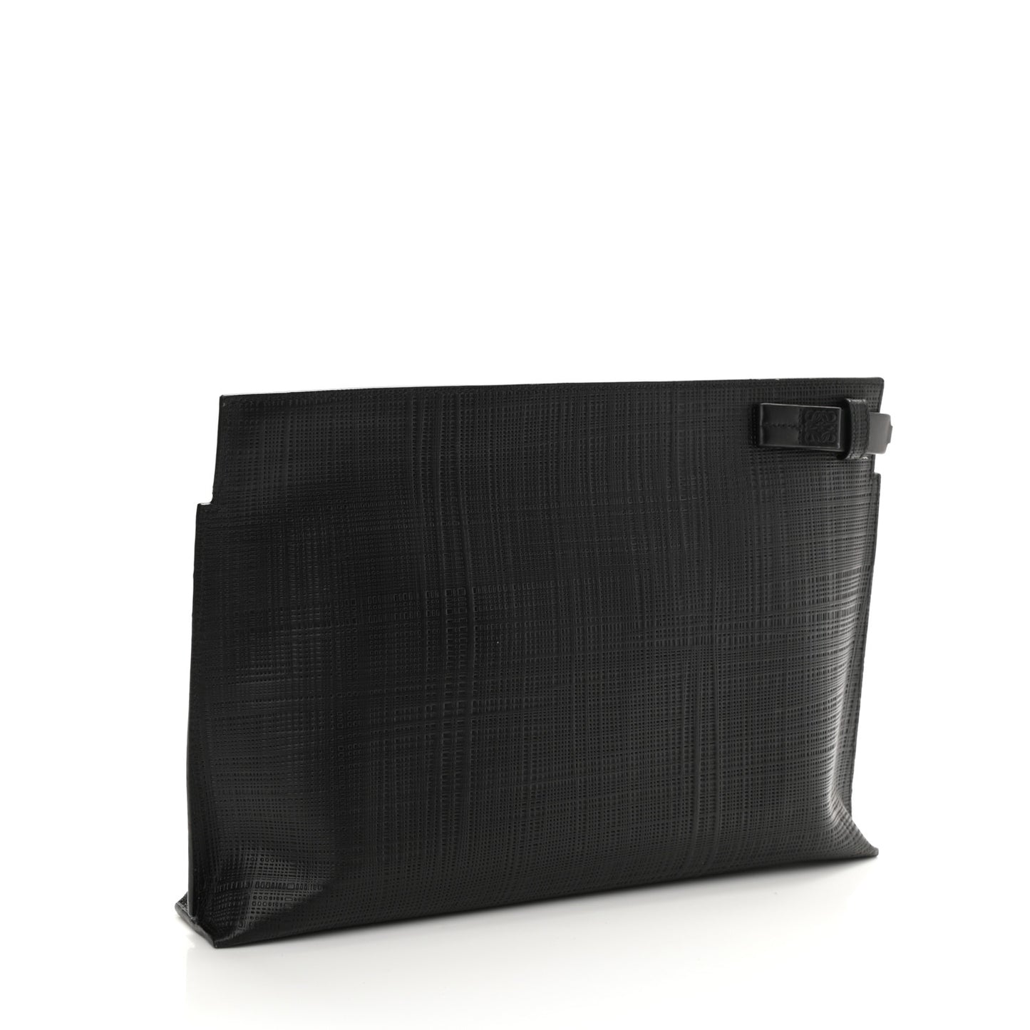 Calfskin Linen Embossed Large T Pouch Black