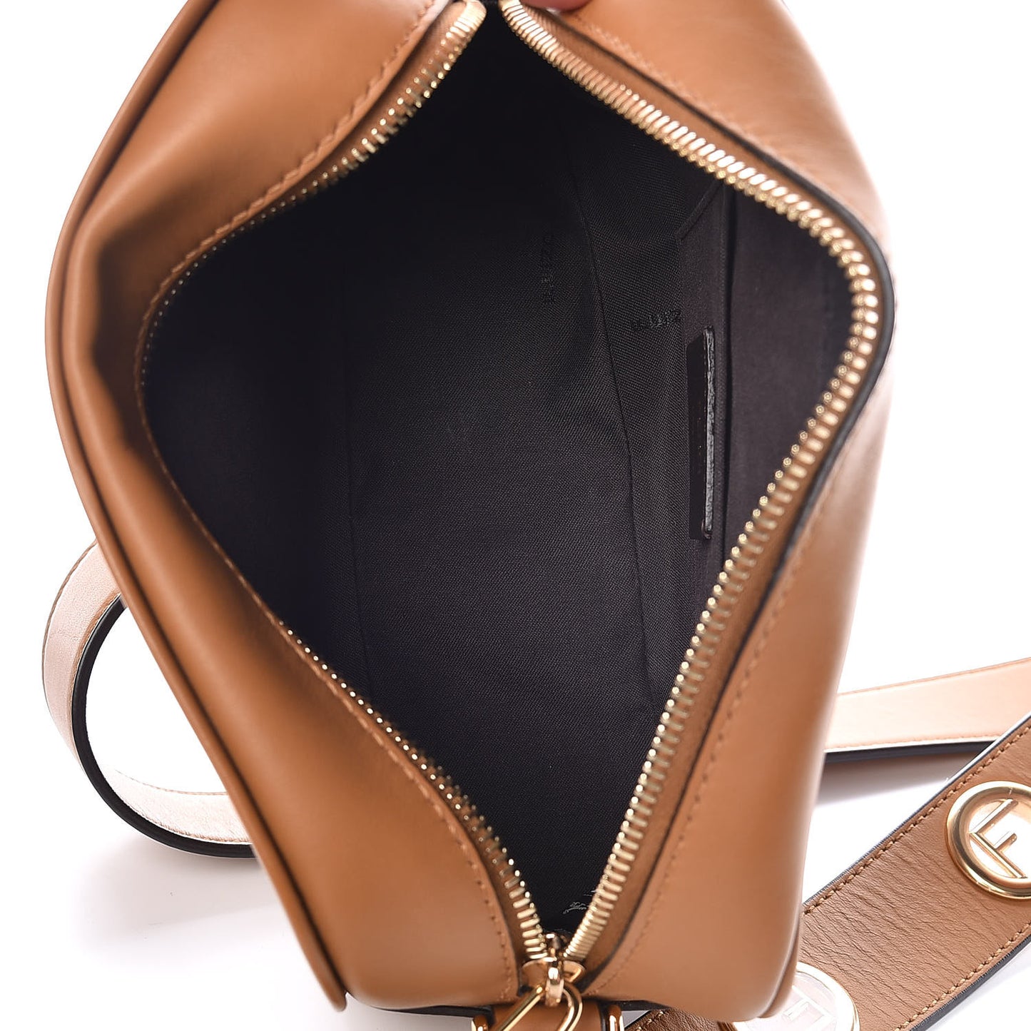 Glazed Fabric Vitello Century F is Fendi FF 1974 Stamp Patch Camera Case Mogano Panna Caramello