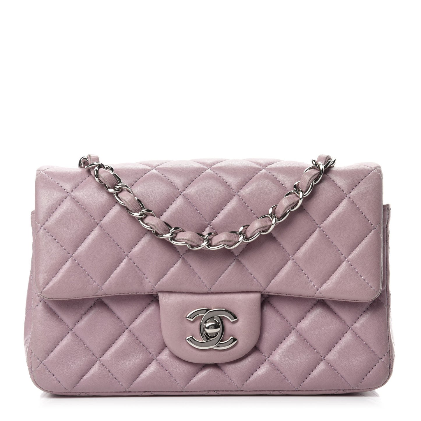 Lambskin Quilted Mini Rectangular Flap Light Purple