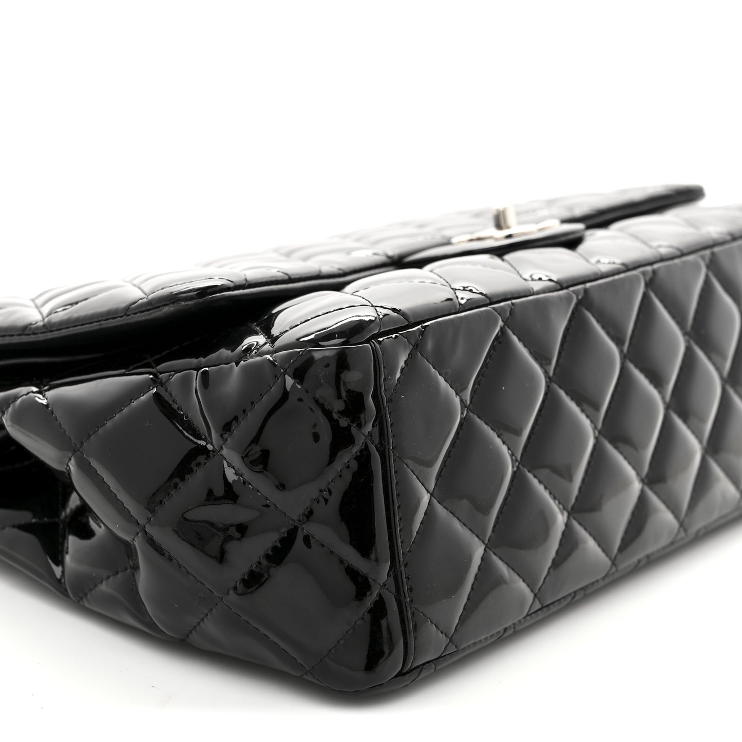 Patent Quilted Maxi Double Flap Black