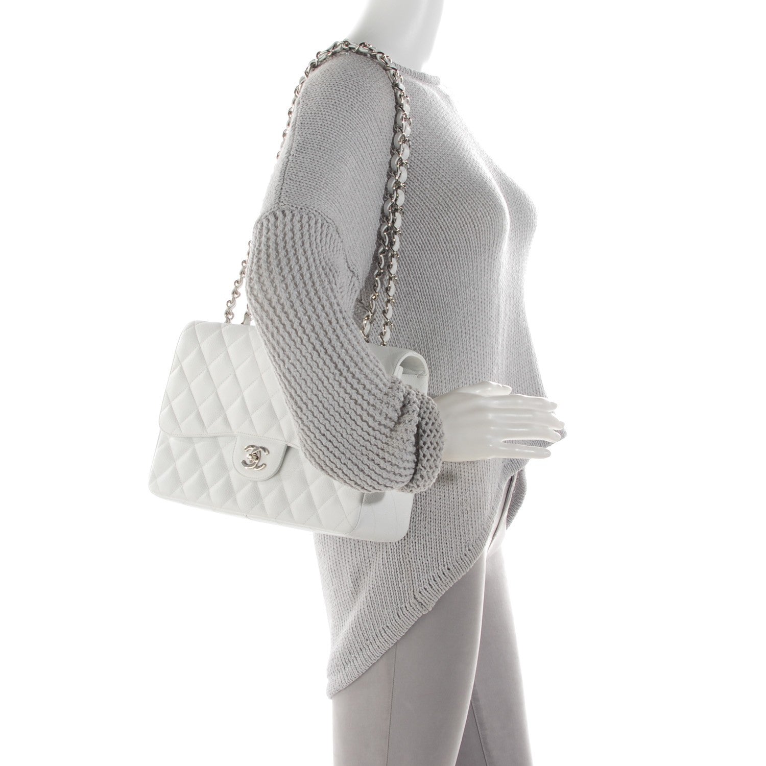 Chanel Caviar Quilted Jumbo Single Flap White 2 of 7