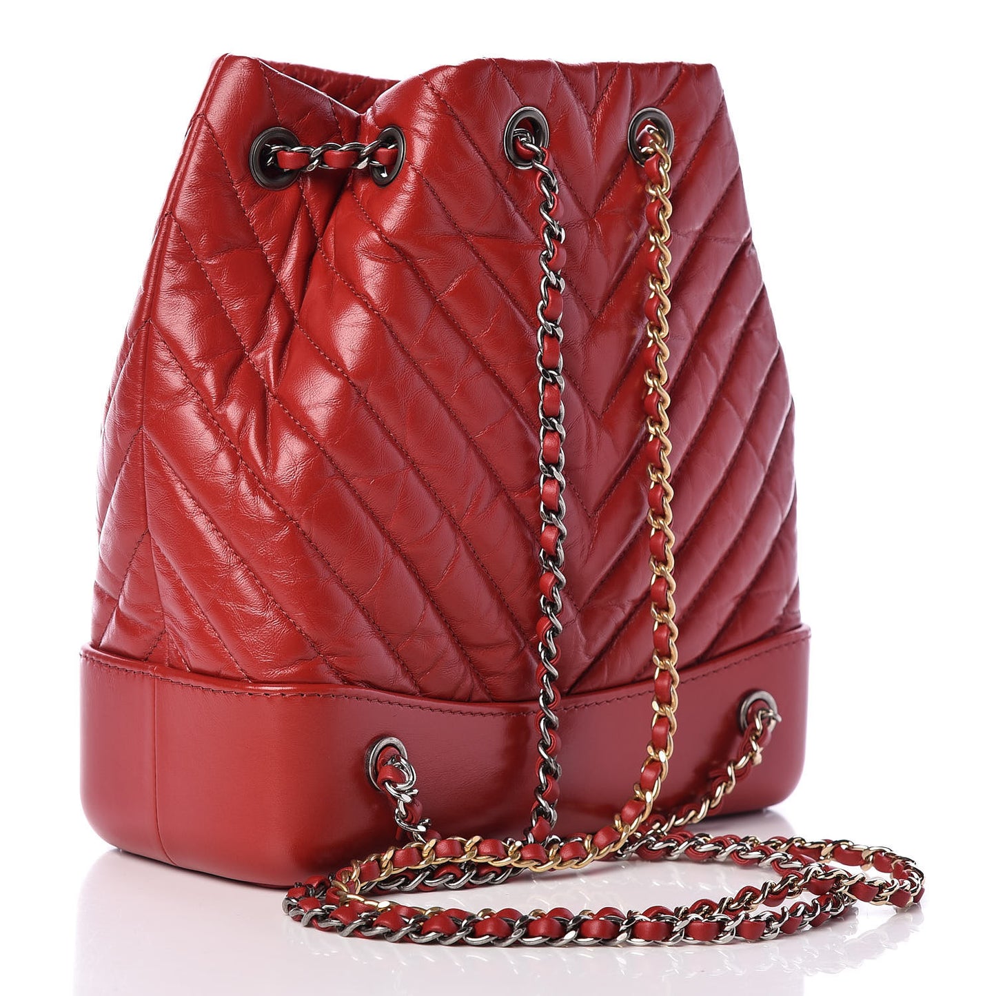 Aged Calfskin Chevron Quilted Small Gabrielle Backpack Red