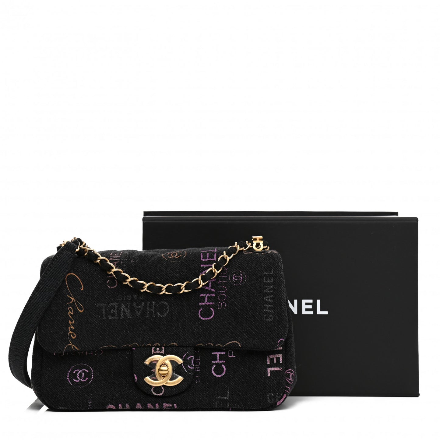 Denim Quilted Denim Mood Mini Rectangular Flap Black Multicolor