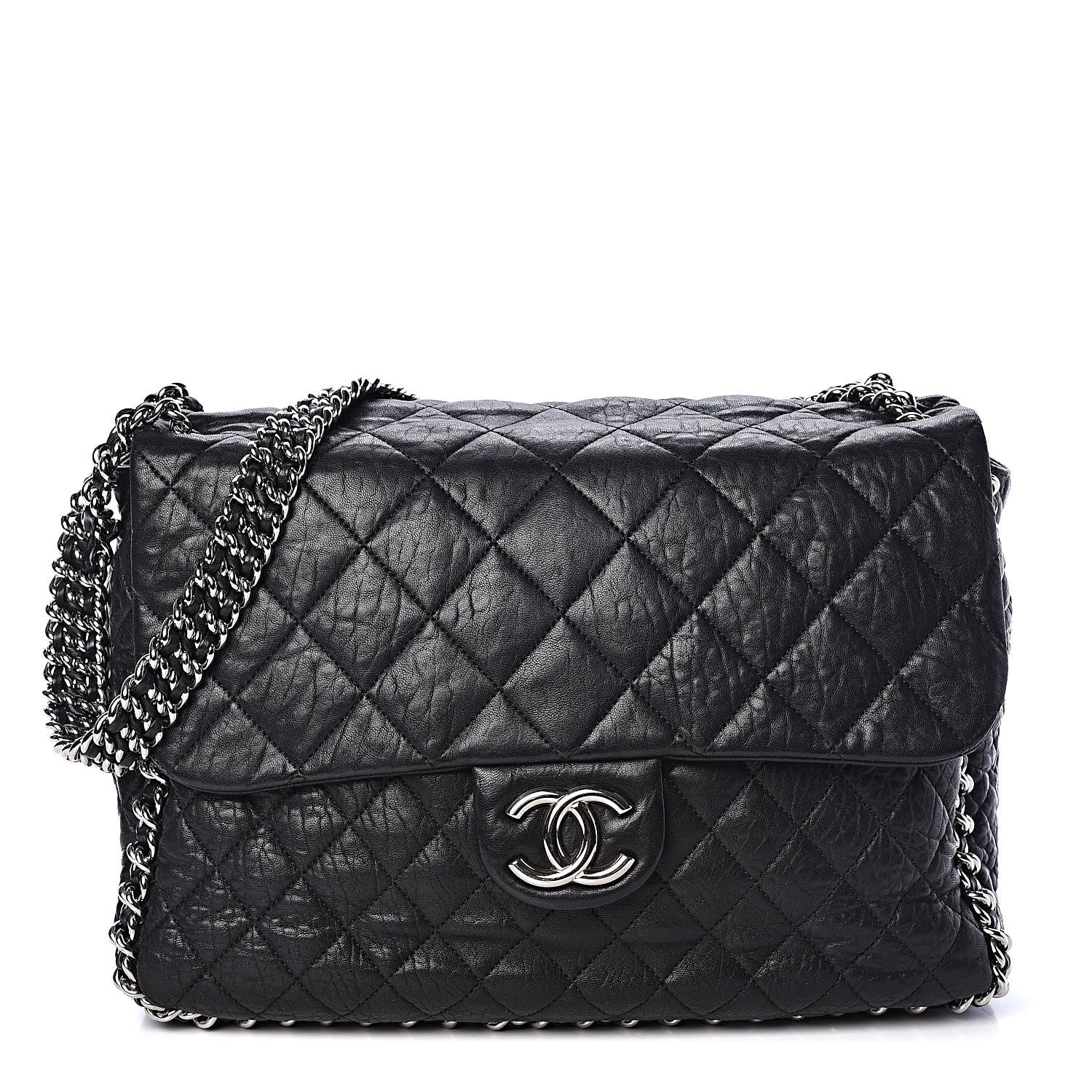 Chanel Washed Lambskin Quilted Maxi Chain Around Flap Black 1 of 9
