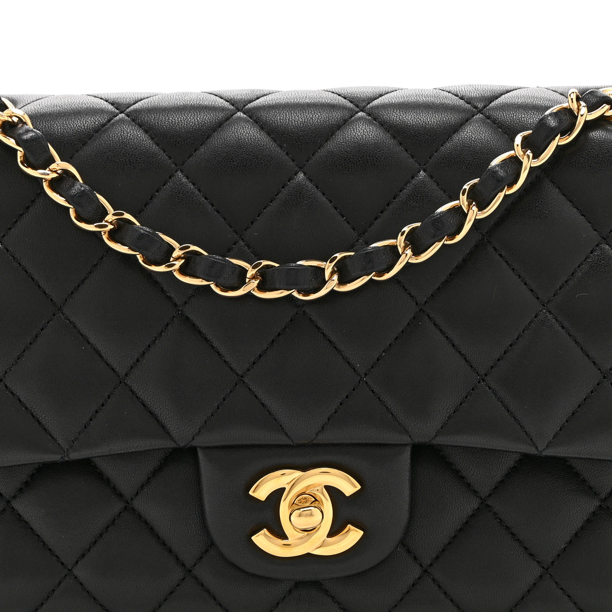 Lambskin Quilted Medium Double Flap Black