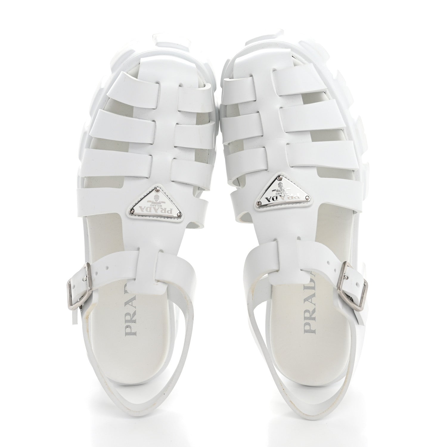 Prada Foam Rubber Metal Triangle Logo Monolith 55mm Cage Sandals 40 White 2 of 10