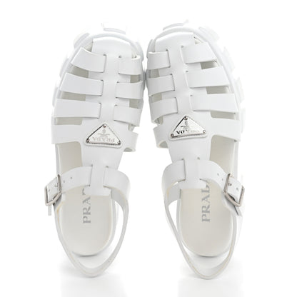 Prada Foam Rubber Metal Triangle Logo Monolith 55mm Cage Sandals 40 White 2 of 10