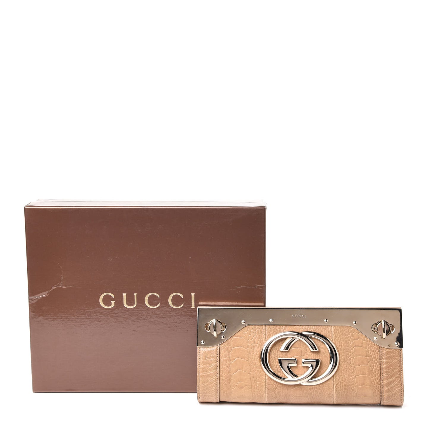 Ostrich Leg Britt Starlight Clutch Beige