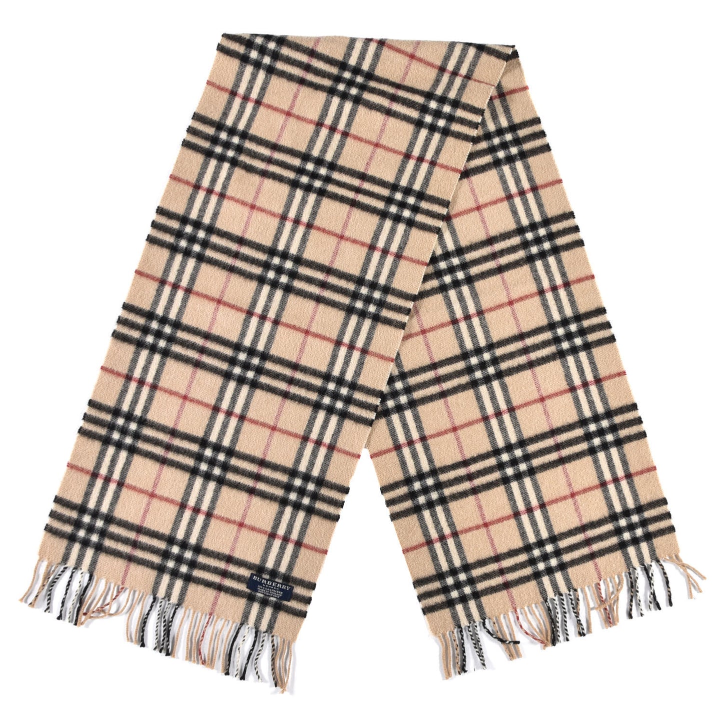 Cashmere Vintage Check Fringe Scarf Beige