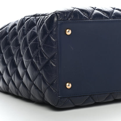 Chanel Aged Calfskin Quilted Large Coco Handle Shopping Tote Navy 7 of 8