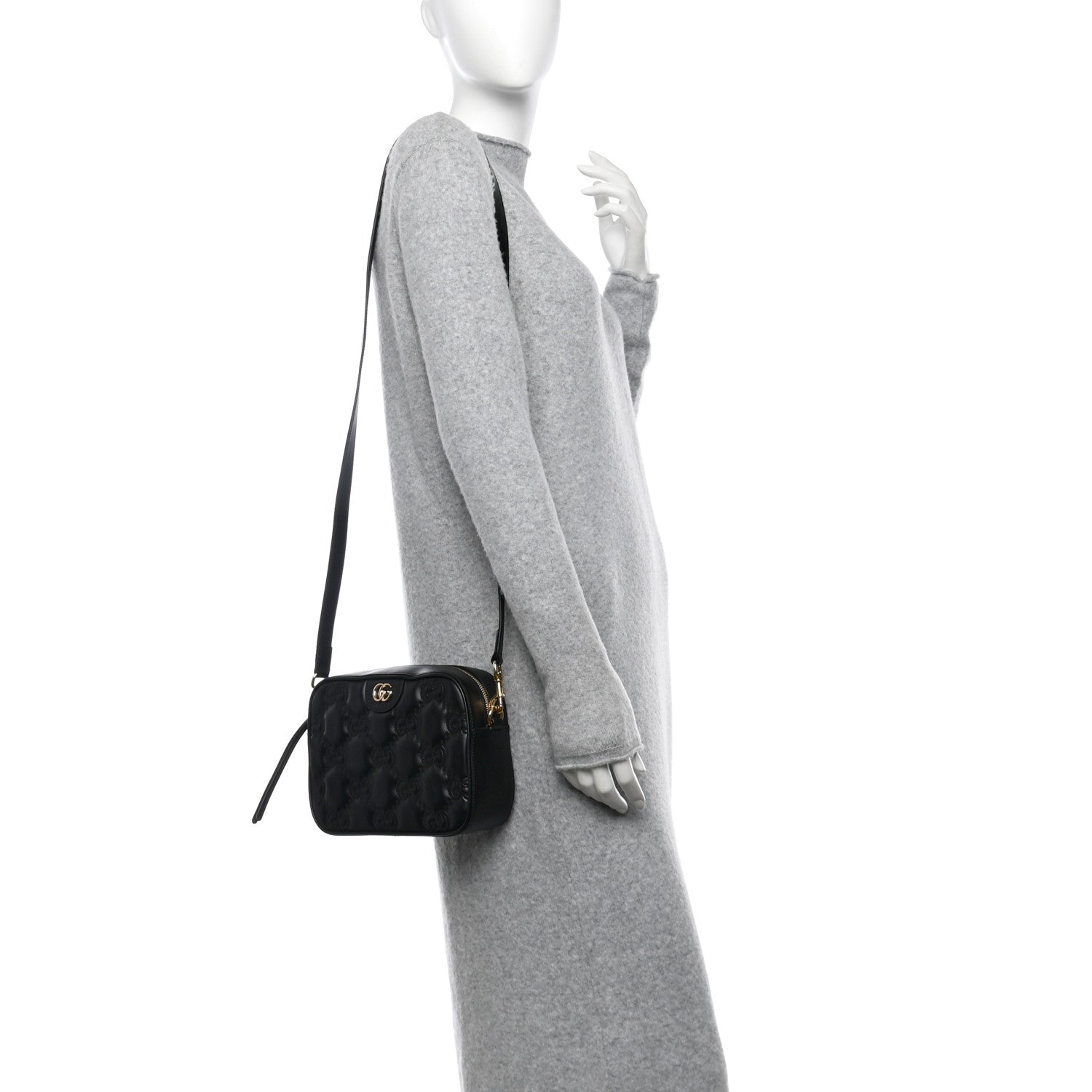 Gucci Calfskin GG Matelasse Shoulder Bag Black Natural 2 of 12