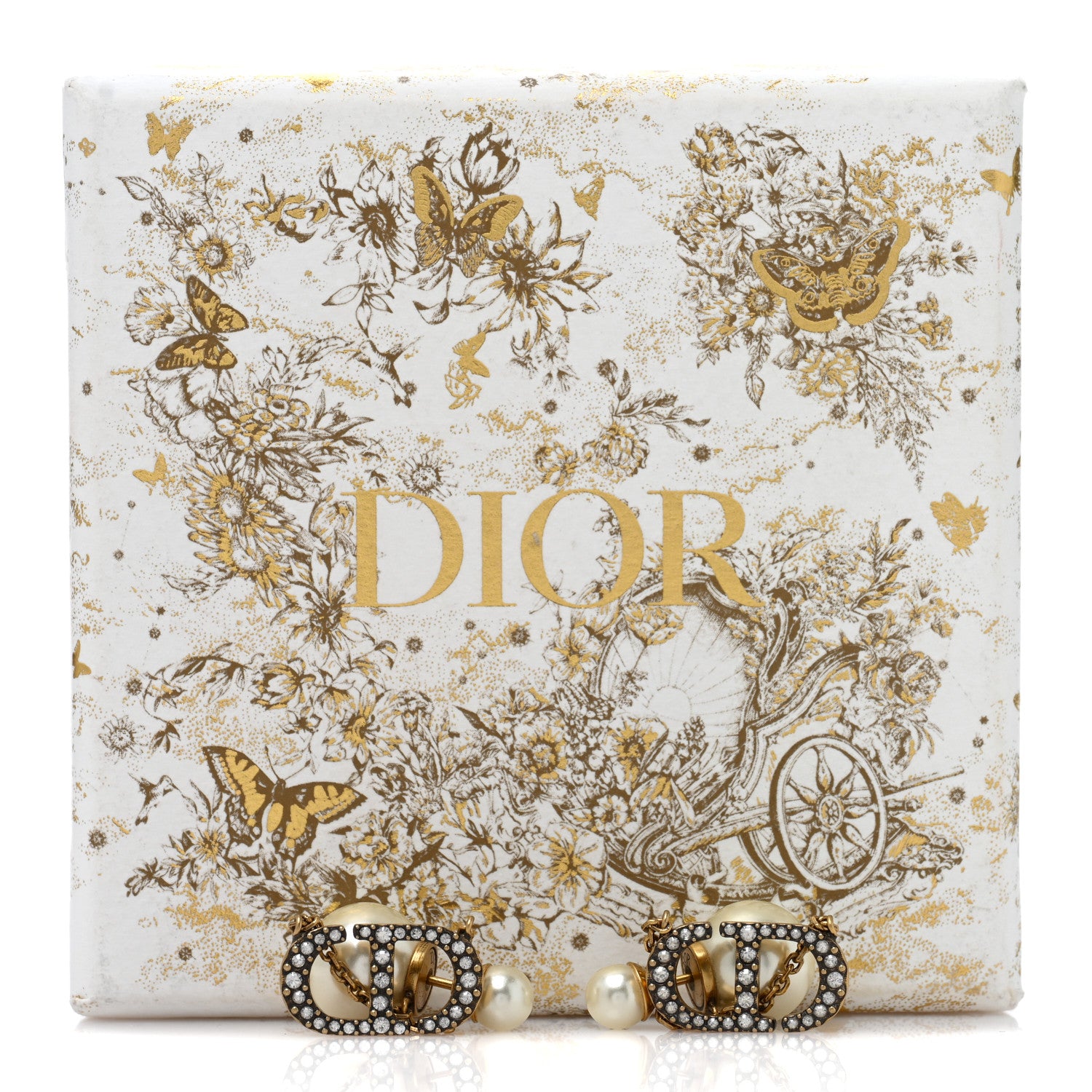 Christian Dior Pearl Crystal Tribal CD Drop Earrings Gold 4 of 4
