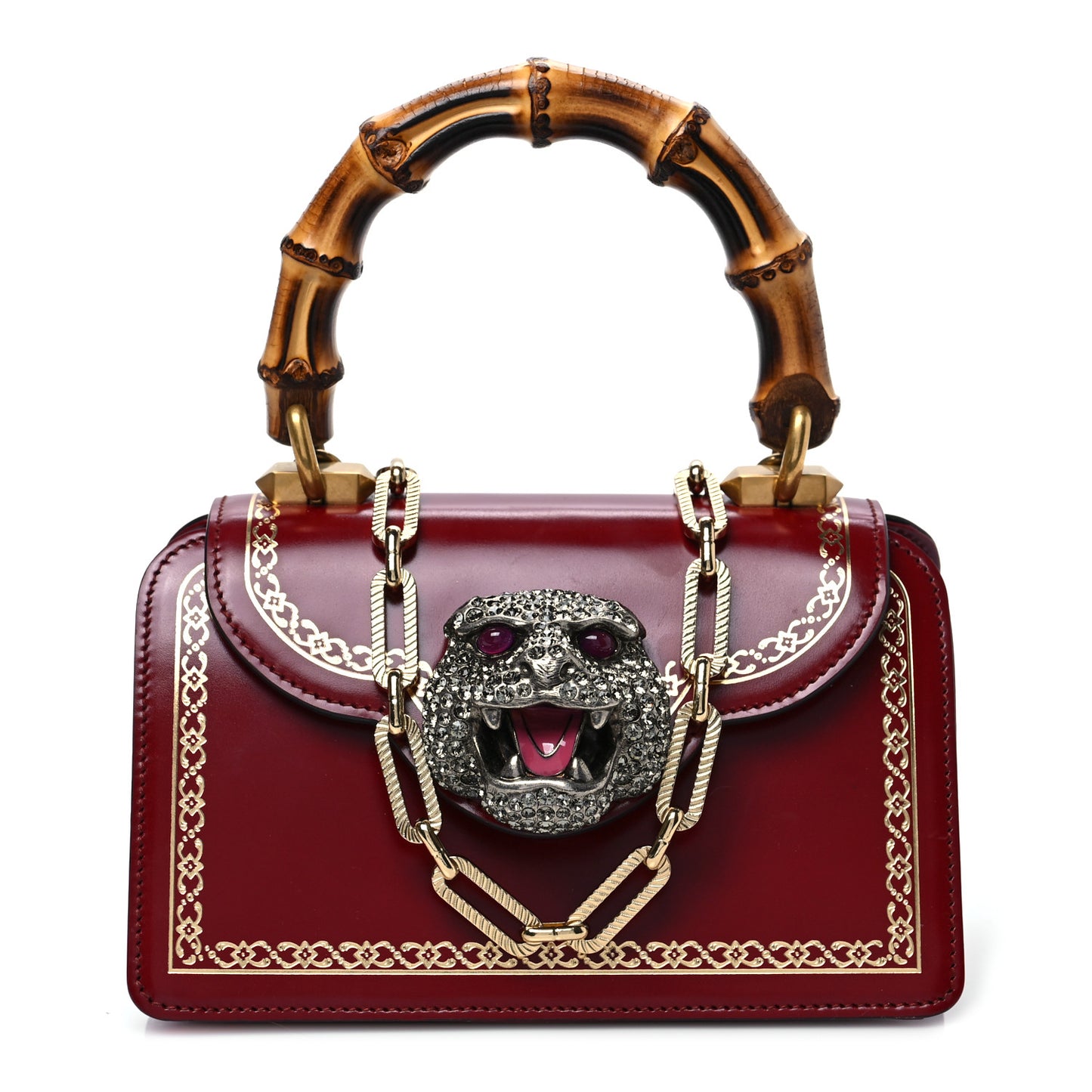 Calfskin Lisse Cornice Crystal Mini Thiara Top Handle Bag Cerise Red Gold Multicolor