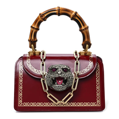 Gucci Calfskin Lisse Cornice Crystal Mini Thiara Top Handle Bag Cerise Red Gold Multicolor 1 of 9