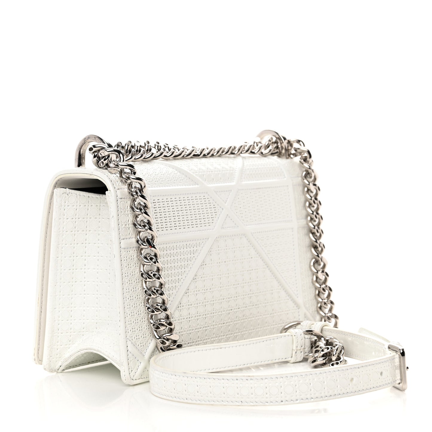 Patent Micro-Cannage Small Diorama Flap Bag White