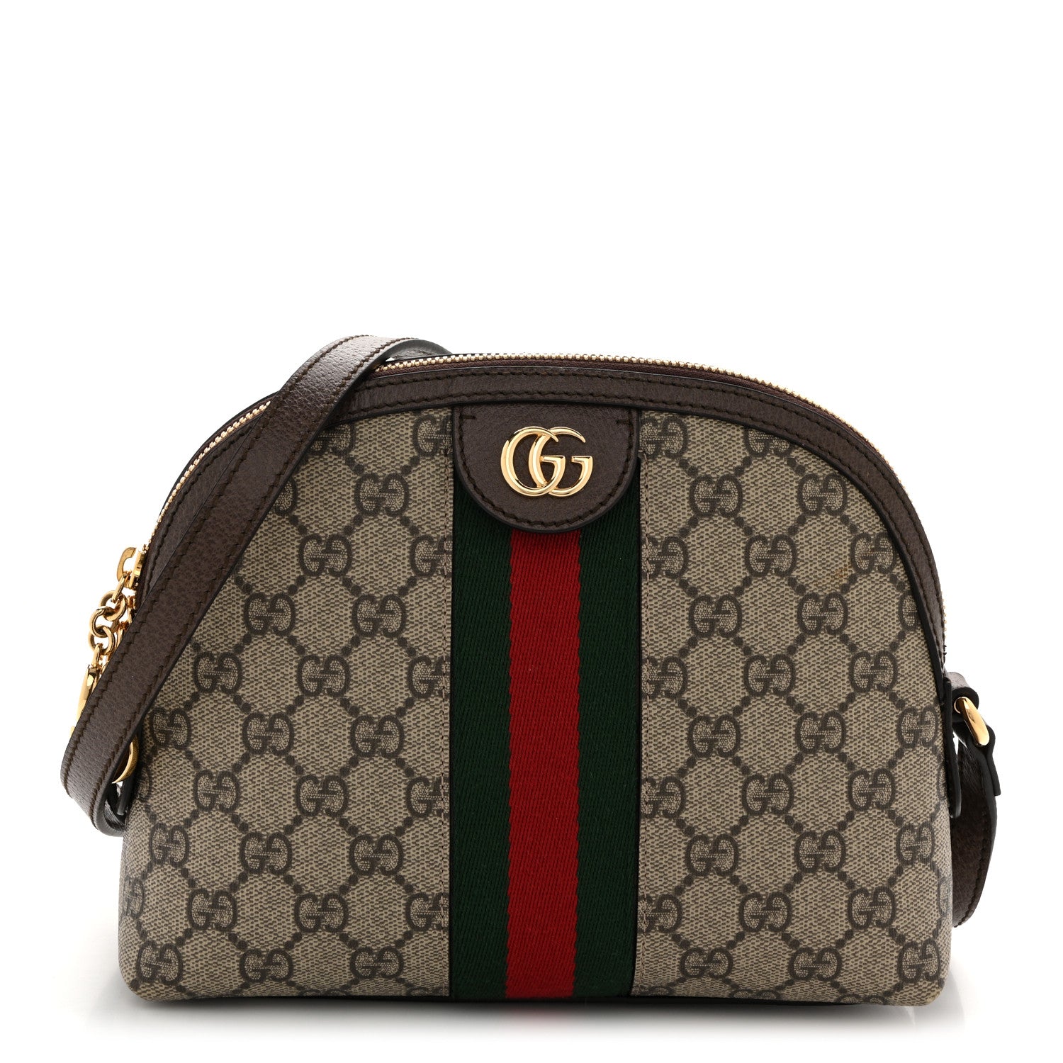 Gucci GG Supreme Monogram Textured Dollar Calfskin Web Small Ophidia Dome Shoulder Bag Beige Ebony New Acero 1 of 14
