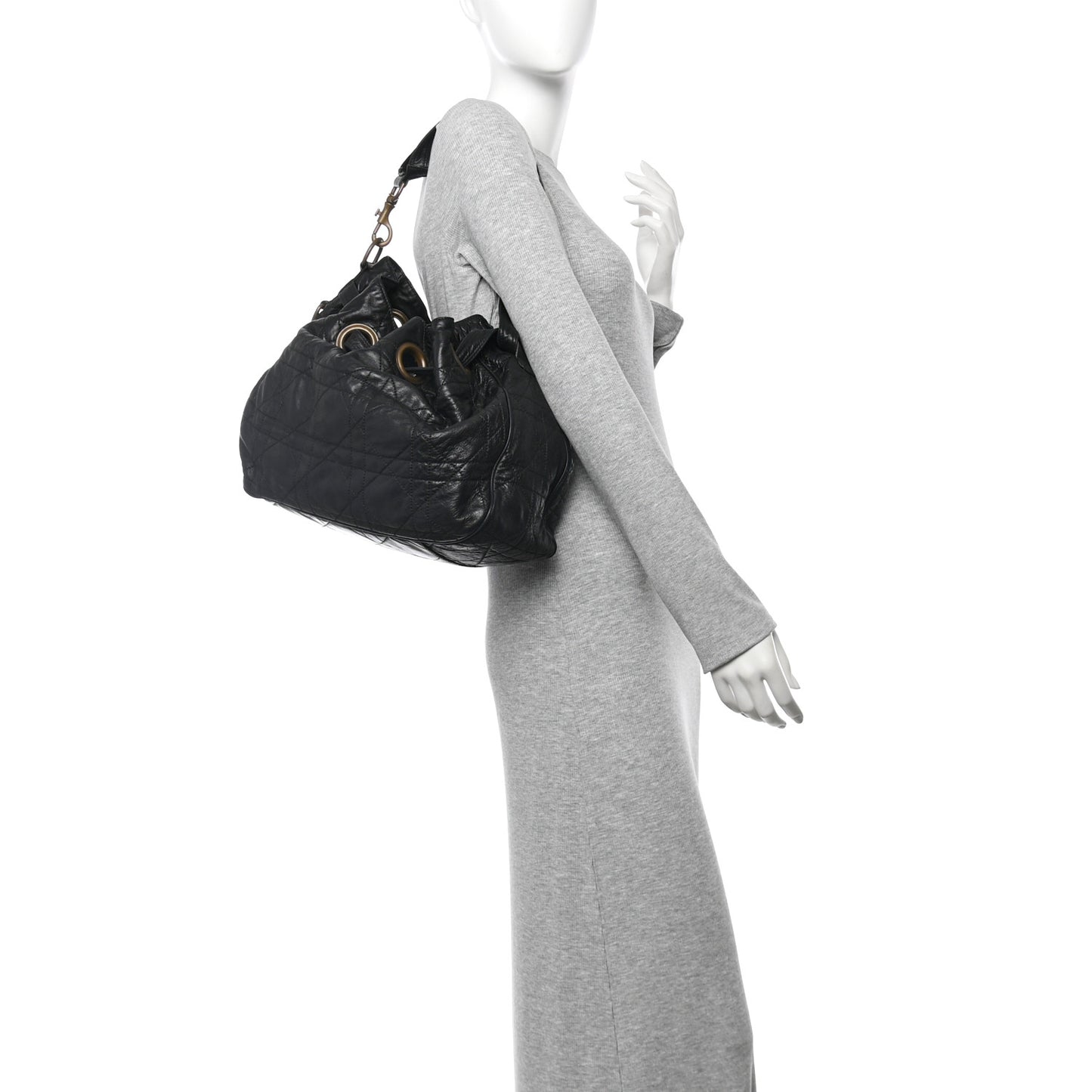 Lambskin Cannage Drawstring Bag Black