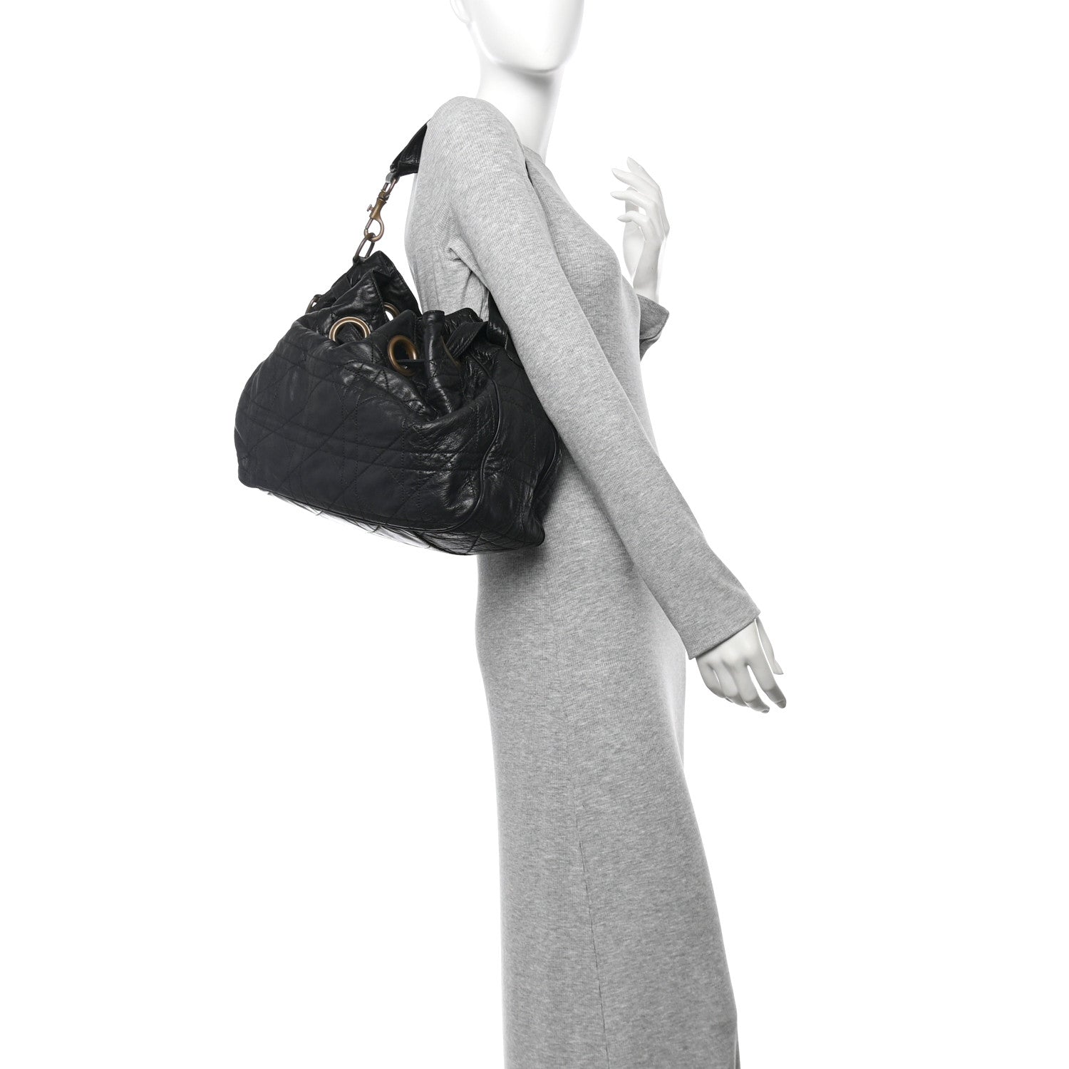 Christian Dior Lambskin Cannage Drawstring Bag Black 2 of 12