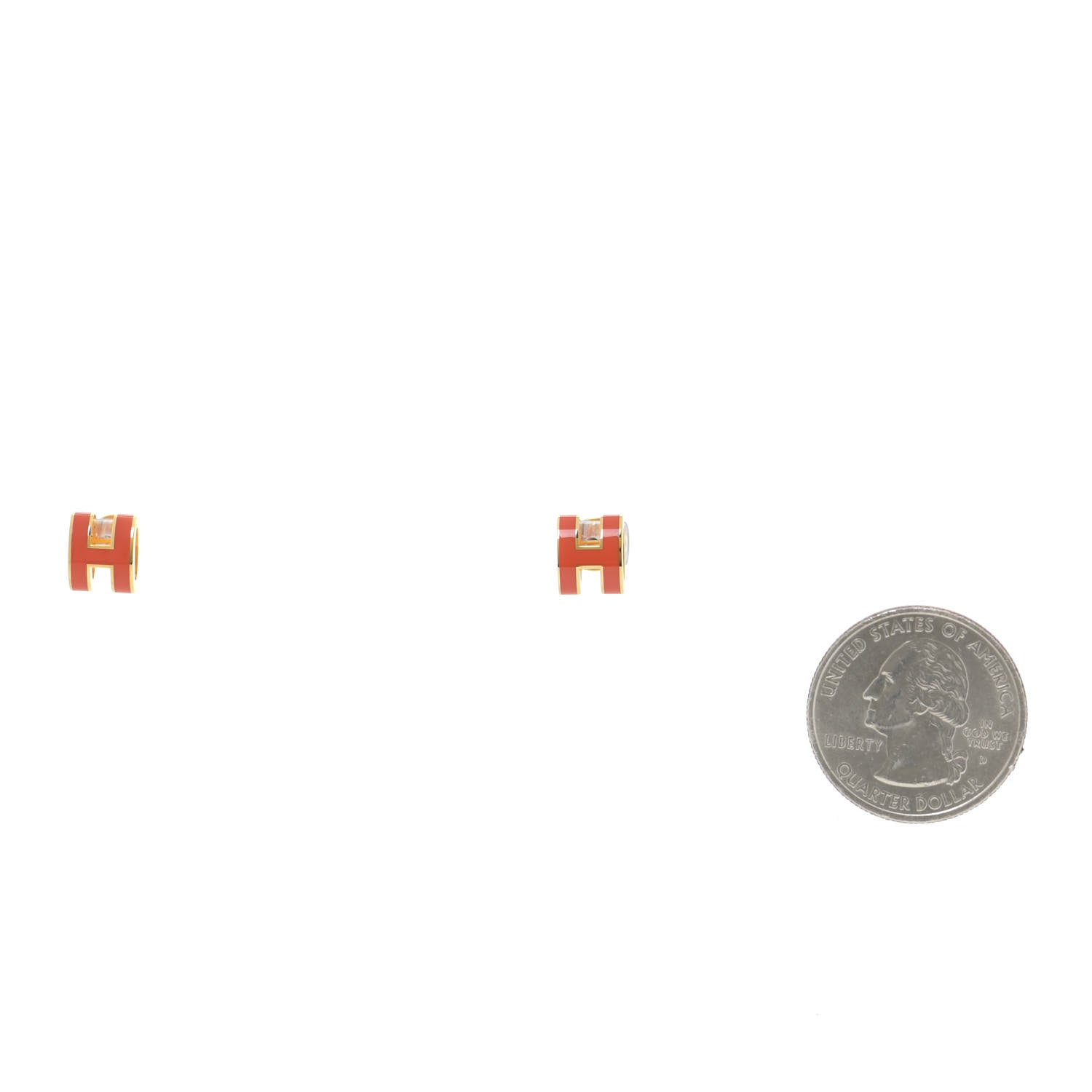 Hermes Gold Lacquered Mini Pop H Earrings Orange Fonce 2 of 7