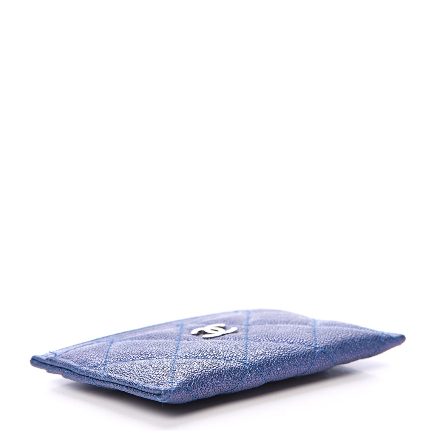 Iridescent Caviar Quilted Card Holder Dark Blue