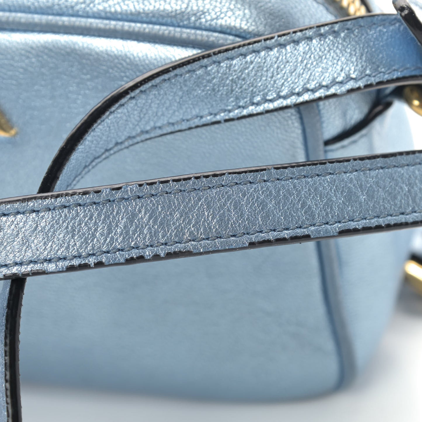Metallic Vitello Daino Camera Crossbody Bag Light Blue