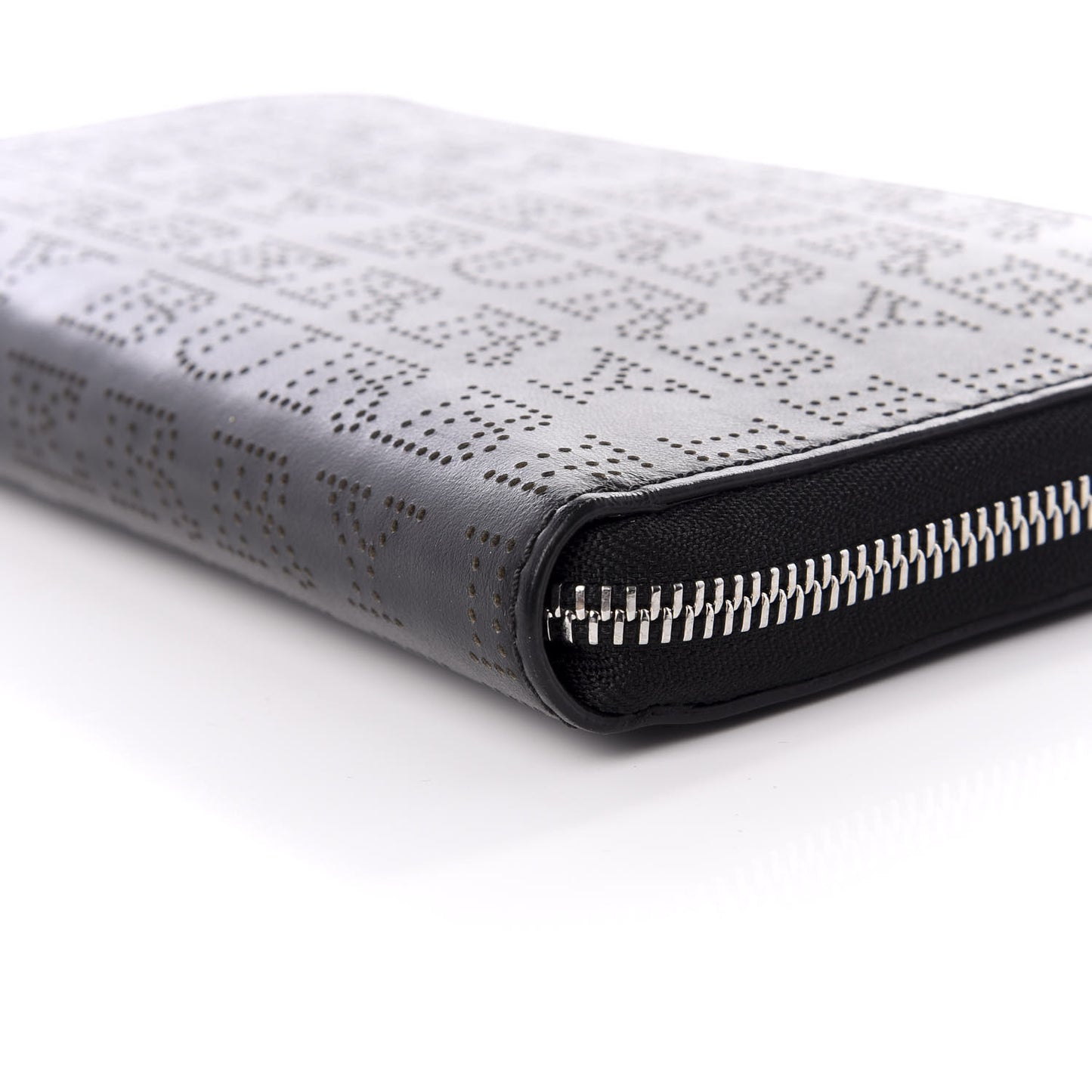 Calfskin Perforated Zip Around Wallet Black