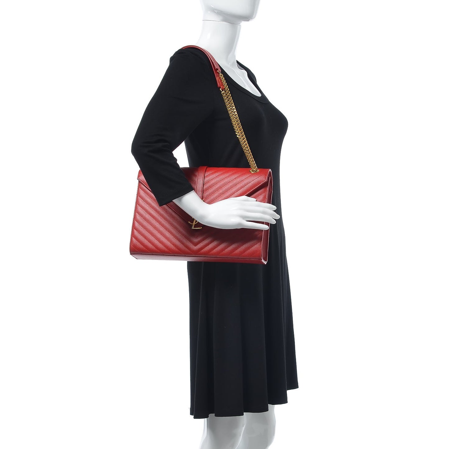 Grain De Poudre Matelasse Chevron Large Monogram Satchel Lipstick Red