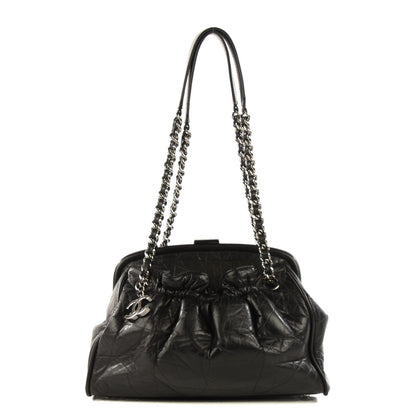 Chanel Distressed Lambskin Paris NY Framed Pleated Pouch Bag Black 1 of 7