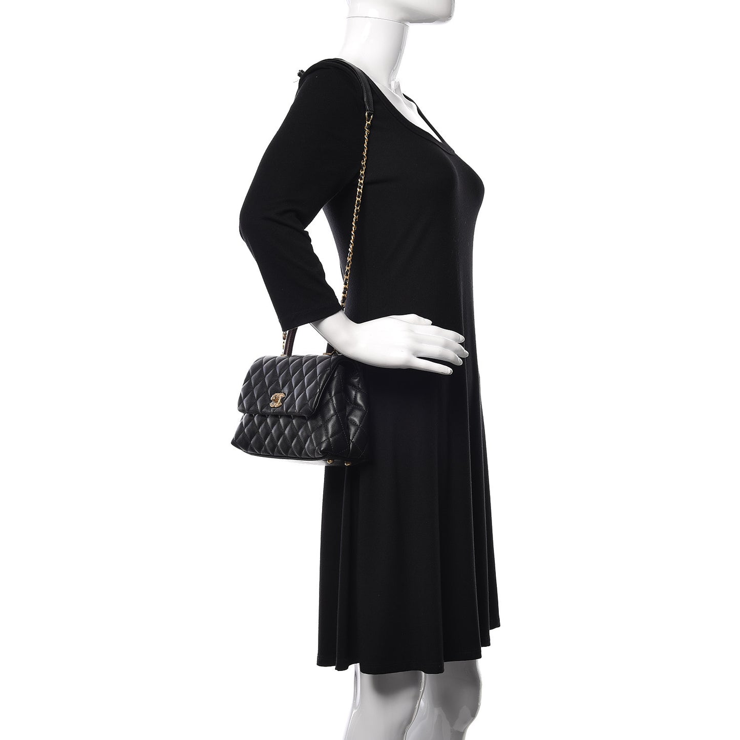 Caviar Lizard Embossed Quilted Mini Coco Handle Flap Black