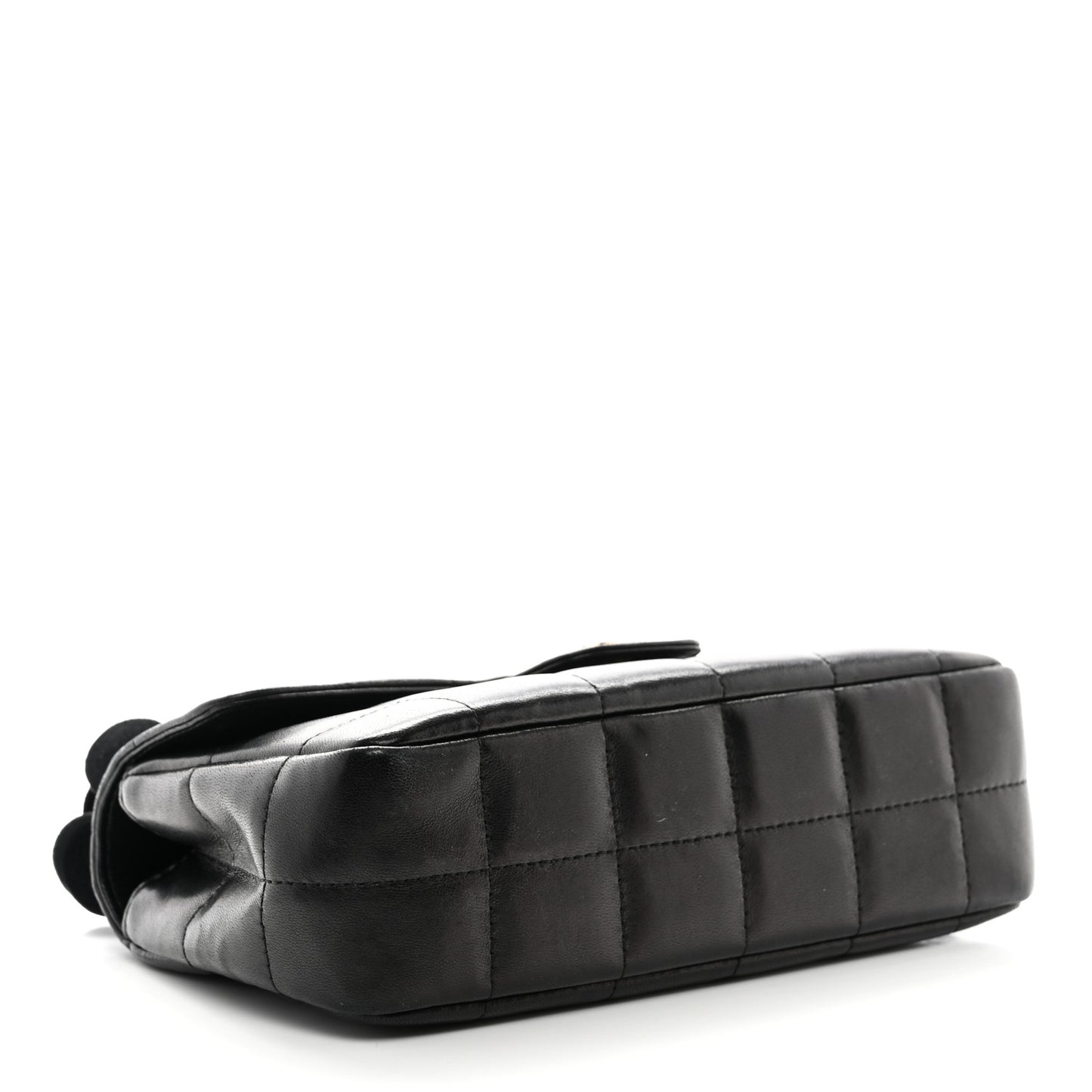 Lambskin Quilted Mini Chocolate Bar Camellia Flap Black