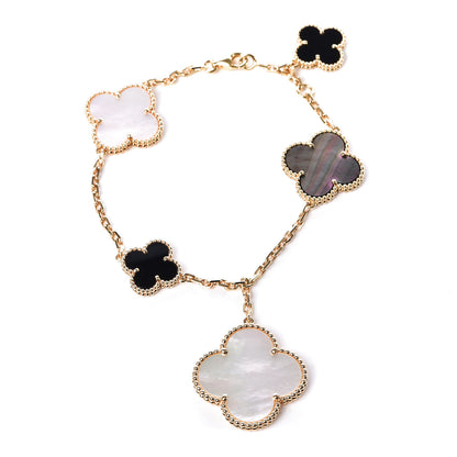 Van Cleef & Arpels 18K Yellow Gold Grey Mother of Pearl Black Onyx 5 Motifs Magic Alhambra Bracelet 1 of 6