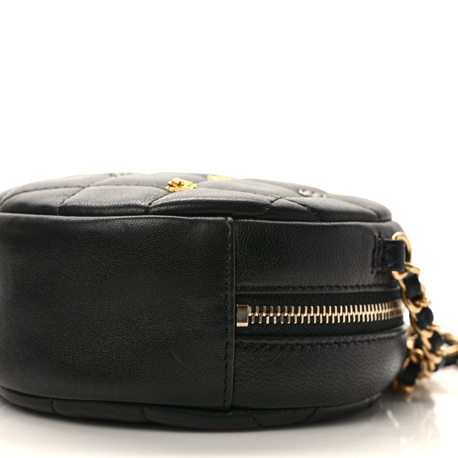 Chanel Lambskin Quilted Studded Round Clutch With Chain Black 8 of 9