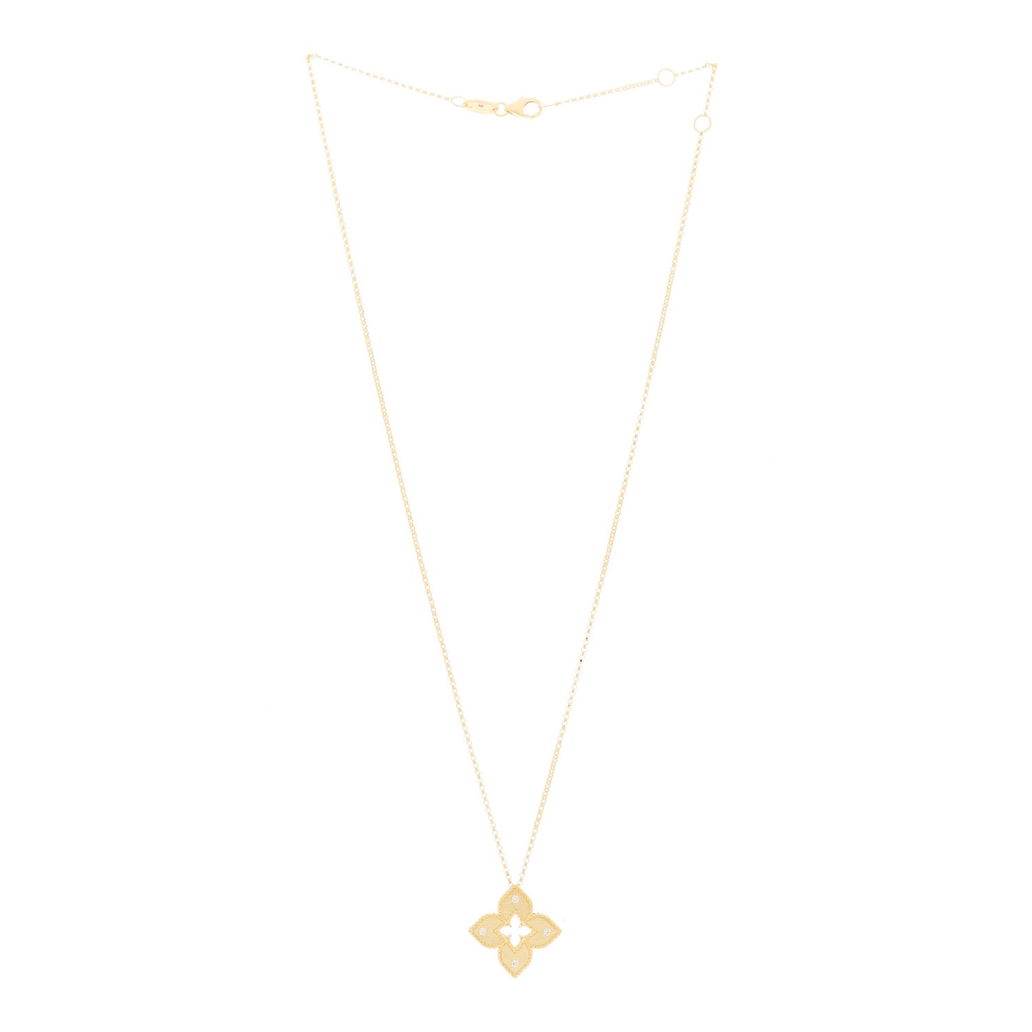 18K Yellow Gold Diamond Medium Venetian Princess Flower Pendant Necklace