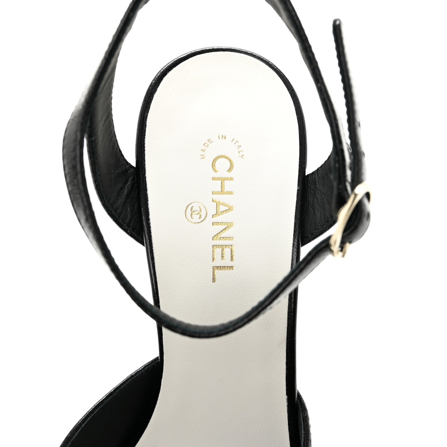 Lambskin CC Peep Toe Platform Sandals  38 Black