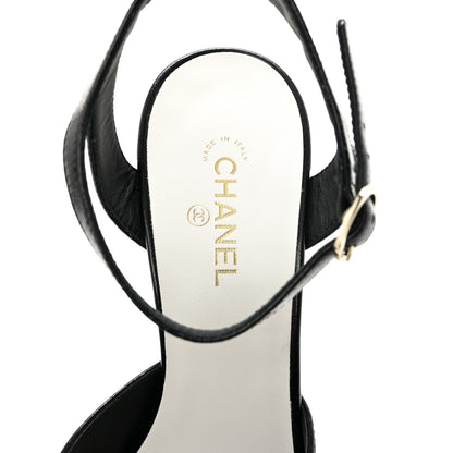 Chanel Lambskin CC Peep Toe Platform Sandals  38 Black 7 of 10