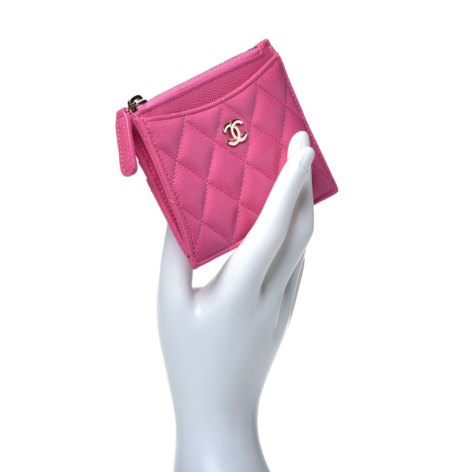 Chanel Caviar Quilted CC Zip Card Holder Pink 2 of 7