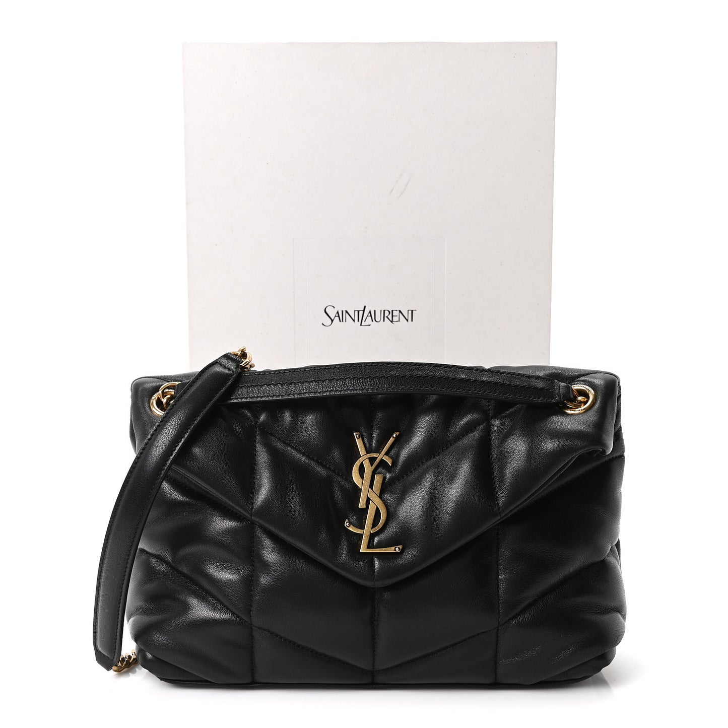 Lambskin Quilted Small Loulou Puffer Monogram Chain Satchel Black